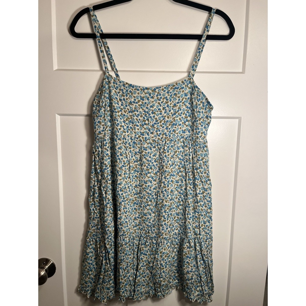 Zara Blue Geometric Crochet Knit Mini Dress Spaghetti Straps Size M